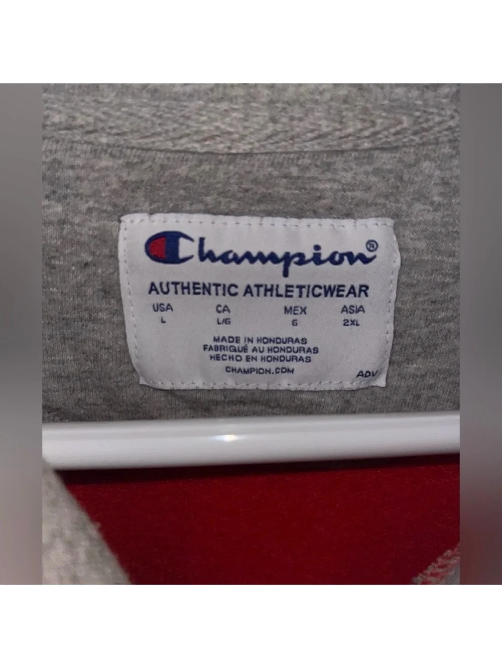 CUSTOM MADE Red Champion Hoodie Sweatshirt With GUCCI FABRIC Front Pocket Large